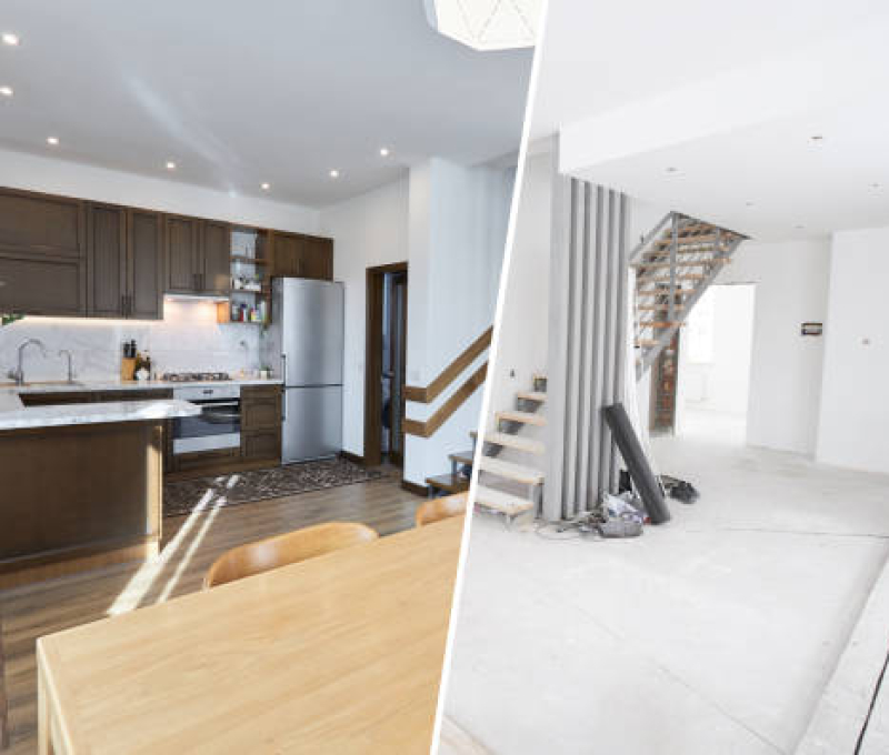 Home renovation concept. Before and after interior in modern style