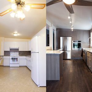 Domestic kitchen renovation before and after.